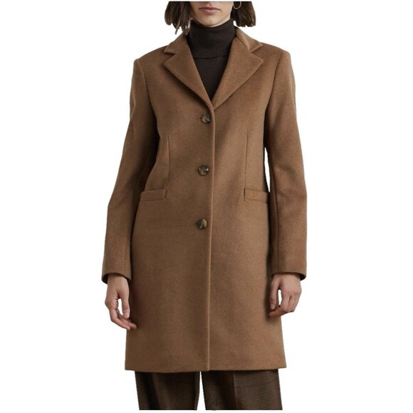 Ralph Lauren Black Label Longline Wool Dress Coat 10P Brown Vicuna Classic - Picture 1 of 16